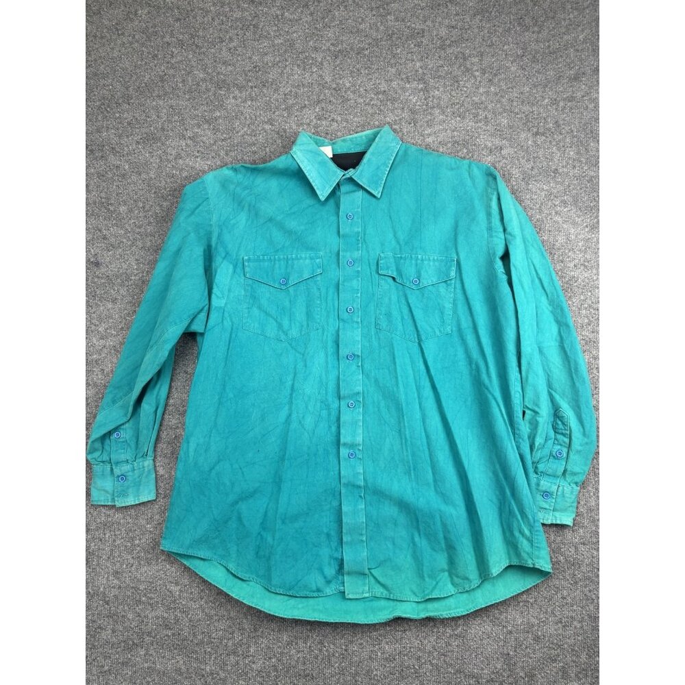 Vintage Roper Shirt Mens XL‎ Teal Western Button Down Double Pocket Made USA 90s